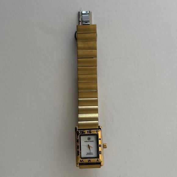 Y2K Gold Rectangle Quartz Watch with Roman Dial Unisex 8.5" New - Picture 3 of 5